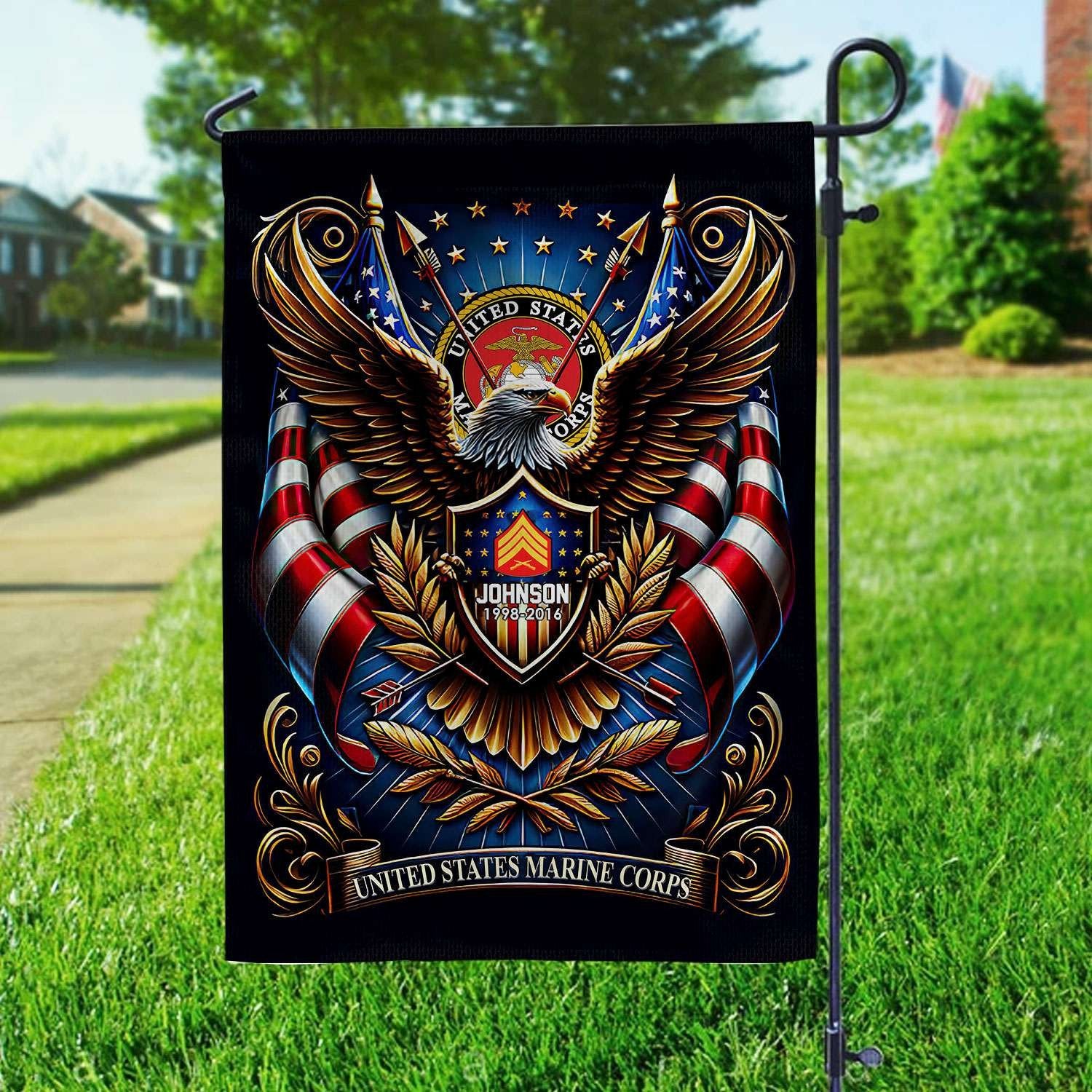 USMC Flag VPVC110403, Custom Name, Rank, Year, Gift For Marine Veteran, American Flag, Patriotic Flag, Garden Flag, House Flag, Best Gifts On Father's Day, Independence Day, Veterans Day.