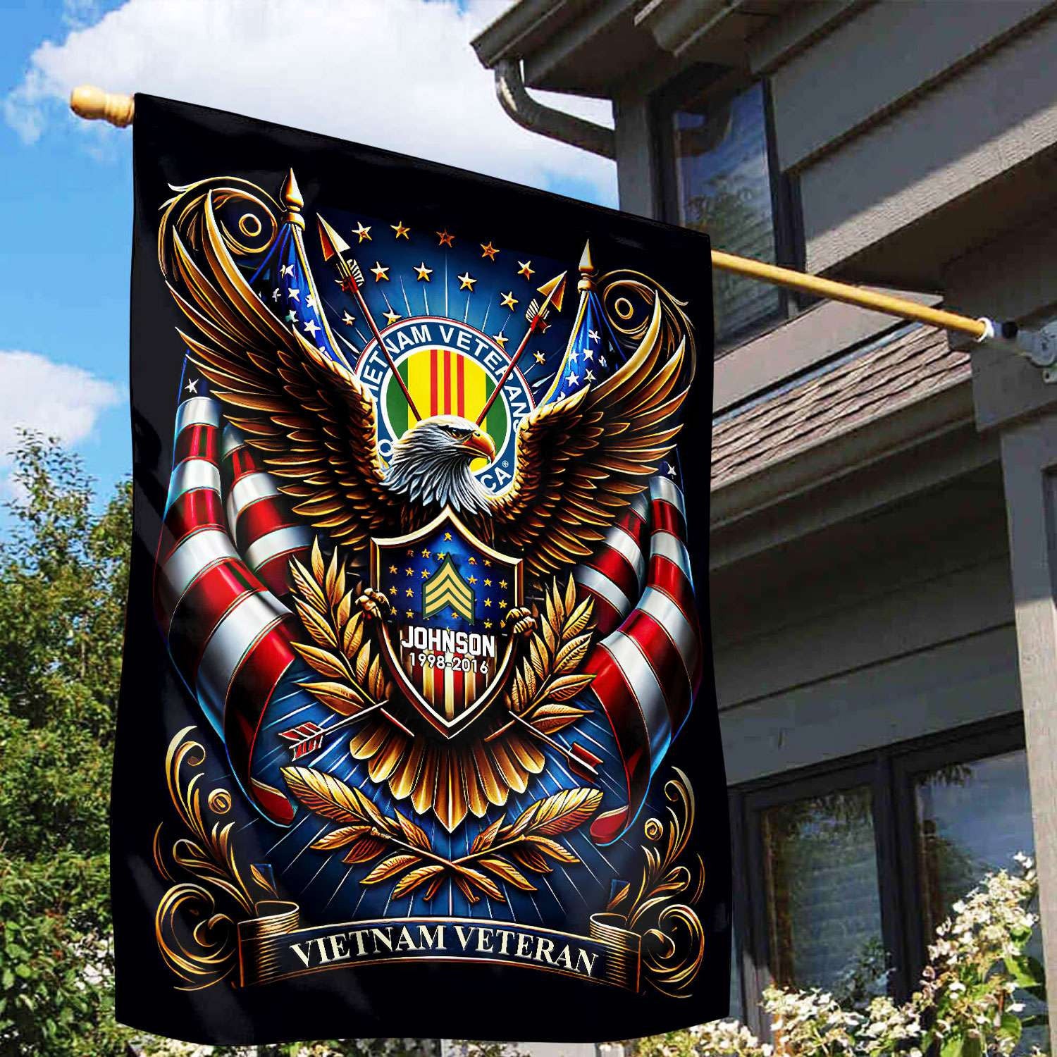 Vietnam Veteran Flag VPVC110406, Custom Name, Rank, Year, Gift For Vietnam Veteran, American Flag, Patriotic Flag, Garden Flag, House Flag, Best Gifts On Father's Day, Independence Day, Veterans Day.