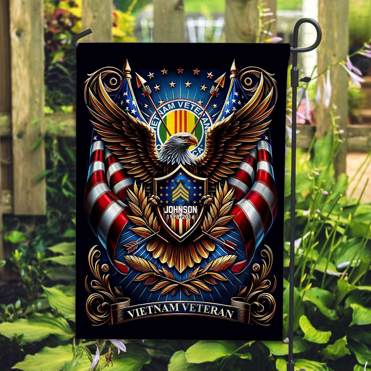 Vietnam Veteran Flag VPVC110406, Custom Name, Rank, Year, Gift For Vietnam Veteran, American Flag, Patriotic Flag, Garden Flag, House Flag, Best Gifts On Father's Day, Independence Day, Veterans Day.