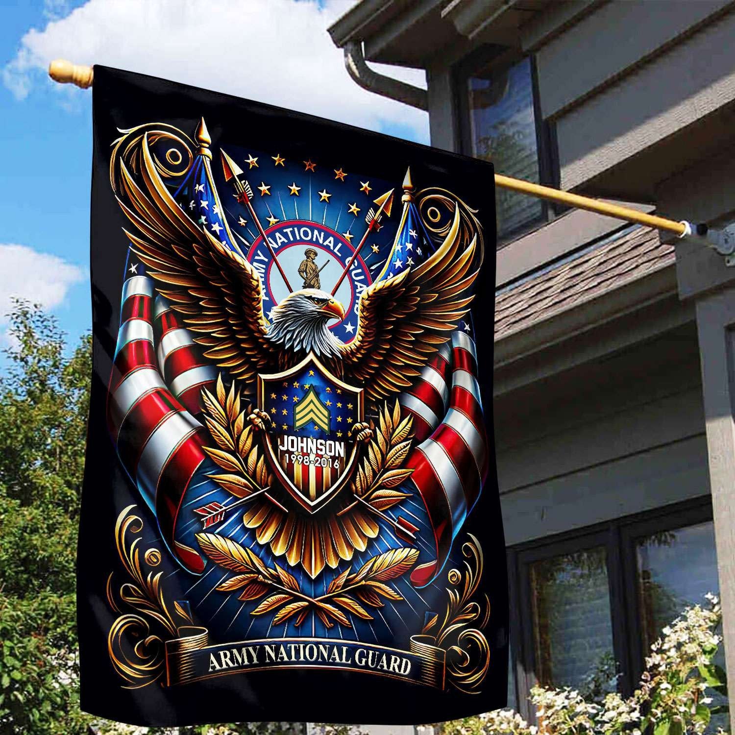 US Army National Guard Flag VPVC110408, Custom Name, Rank, Year, Gift For Army National Guard Veteran, American Flag, Patriotic Flag, Garden Flag, House Flag, Best Gifts On Father's Day, Independence Day, Veterans Day.