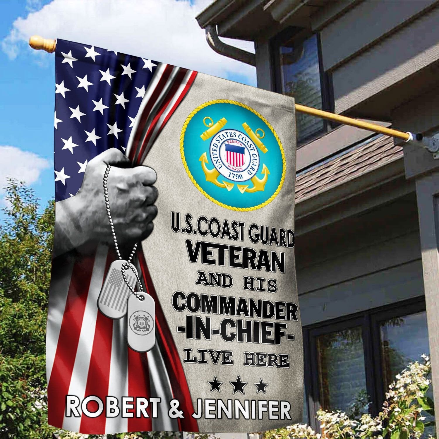 USCG Flag VPVC110505, Custom Name, Gift For Coast Guard Veteran, American Flag, Patriotic Flag, Garden Flag, House Flag, Best Gifts On Father's Day, Independence Day, Veterans Day.