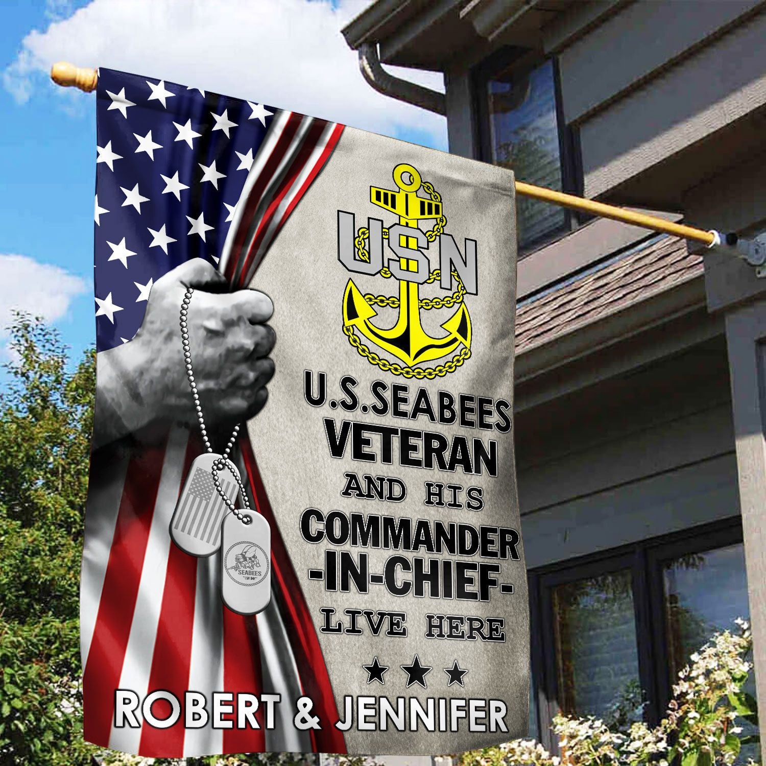 US Seabees Veteran Flag VPVC110509, Custom Name, Gift For Seabees Veteran, American Flag, Patriotic Flag, Garden Flag, House Flag, Best Gifts On Father's Day, Independence Day, Veterans Day.