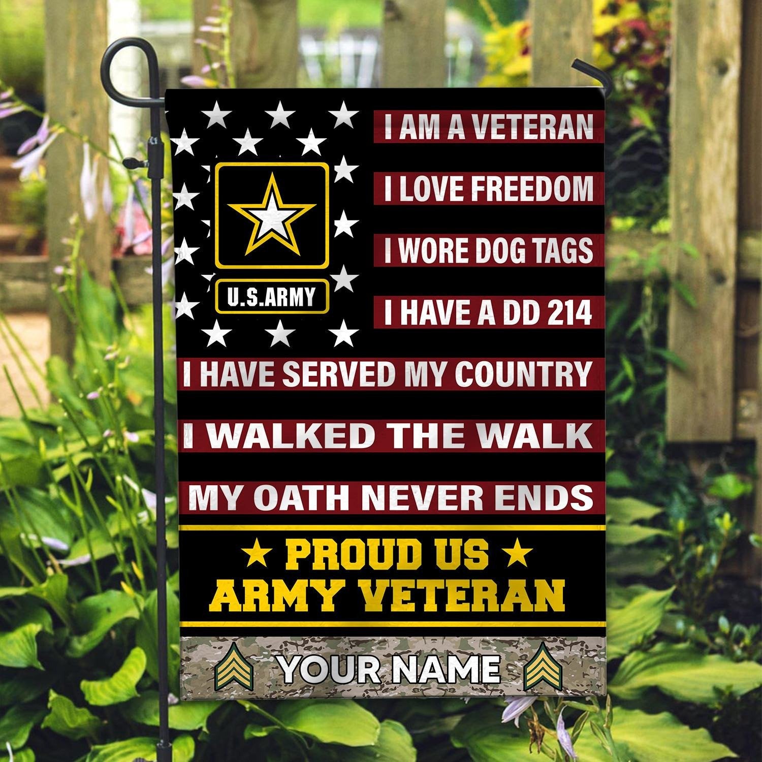 US Army Veteran Flag VPVC112001, Custom Name, Rank, Gift For Army Veteran, American Flag, Patriotic Flag, Garden Flag, House Flag