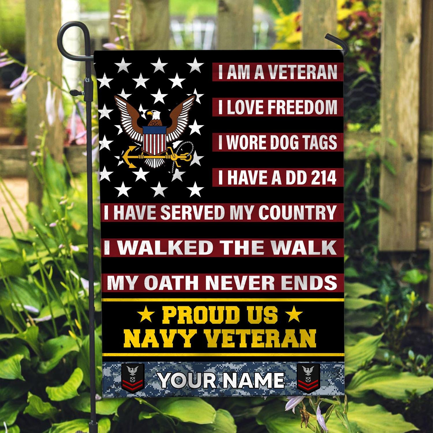 US Navy Veteran Flag VPVC112002, Custom Name, Rank, Gift For Navy Veteran, American Flag, Patriotic Flag, Garden Flag, House Flag