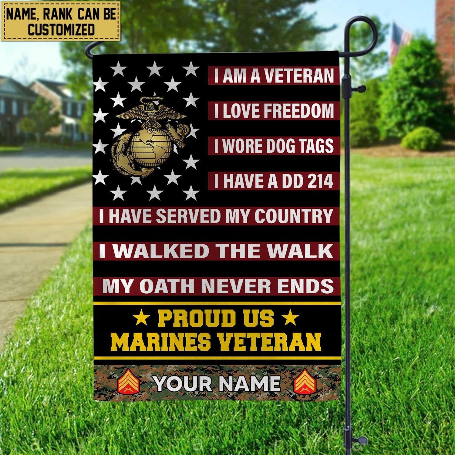 USMC Veteran Flag VPVC112003, Custom Name, Rank, Gift For Marine Veteran, American Flag, Patriotic Flag, Garden Flag, House Flag