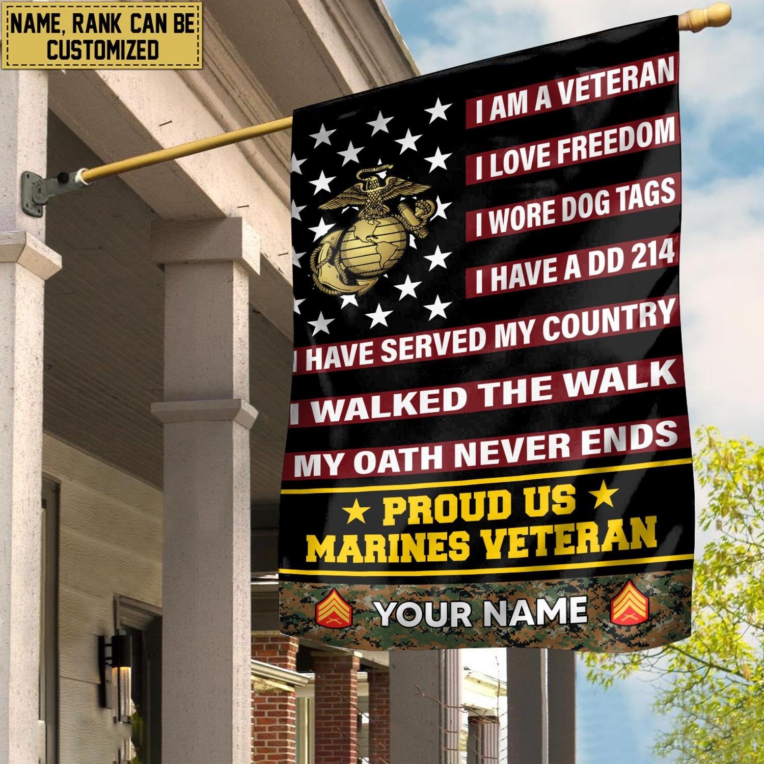 USMC Veteran Flag VPVC112003, Custom Name, Rank, Gift For Marine Veteran, American Flag, Patriotic Flag, Garden Flag, House Flag