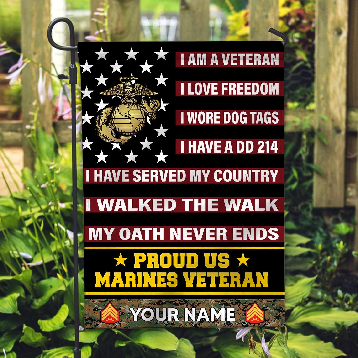 USMC Veteran Flag VPVC112003, Custom Name, Rank, Gift For Marine Veteran, American Flag, Patriotic Flag, Garden Flag, House Flag