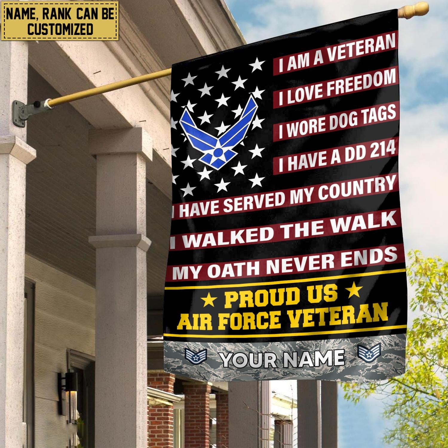 USAF Veteran Flag VPVC112004, Custom Name, Rank, Gift For Air Force Veteran, American Flag, Patriotic Flag, Garden Flag, House Flag
