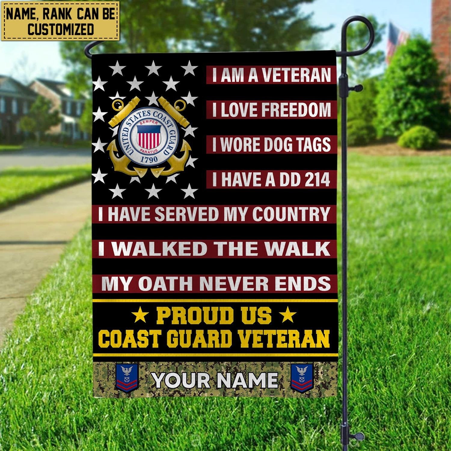 USCG Veteran Flag VPVC112005, Custom Name, Rank, Gift For Coast Guard Veteran, American Flag, Patriotic Flag, Garden Flag, House Flag