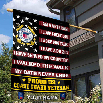 USCG Veteran Flag VPVC112005, Custom Name, Rank, Gift For Coast Guard Veteran, American Flag, Patriotic Flag, Garden Flag, House Flag