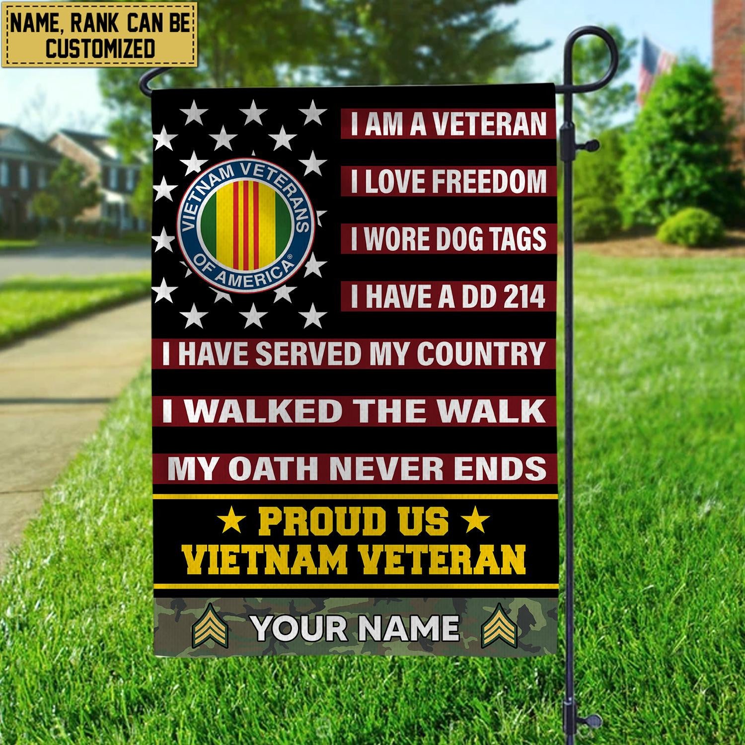 Vietnam Veteran Flag VPVC112006, Custom Name, Rank, Gift For Vietnam Veteran, American Flag, Patriotic Flag, Garden Flag, House Flag