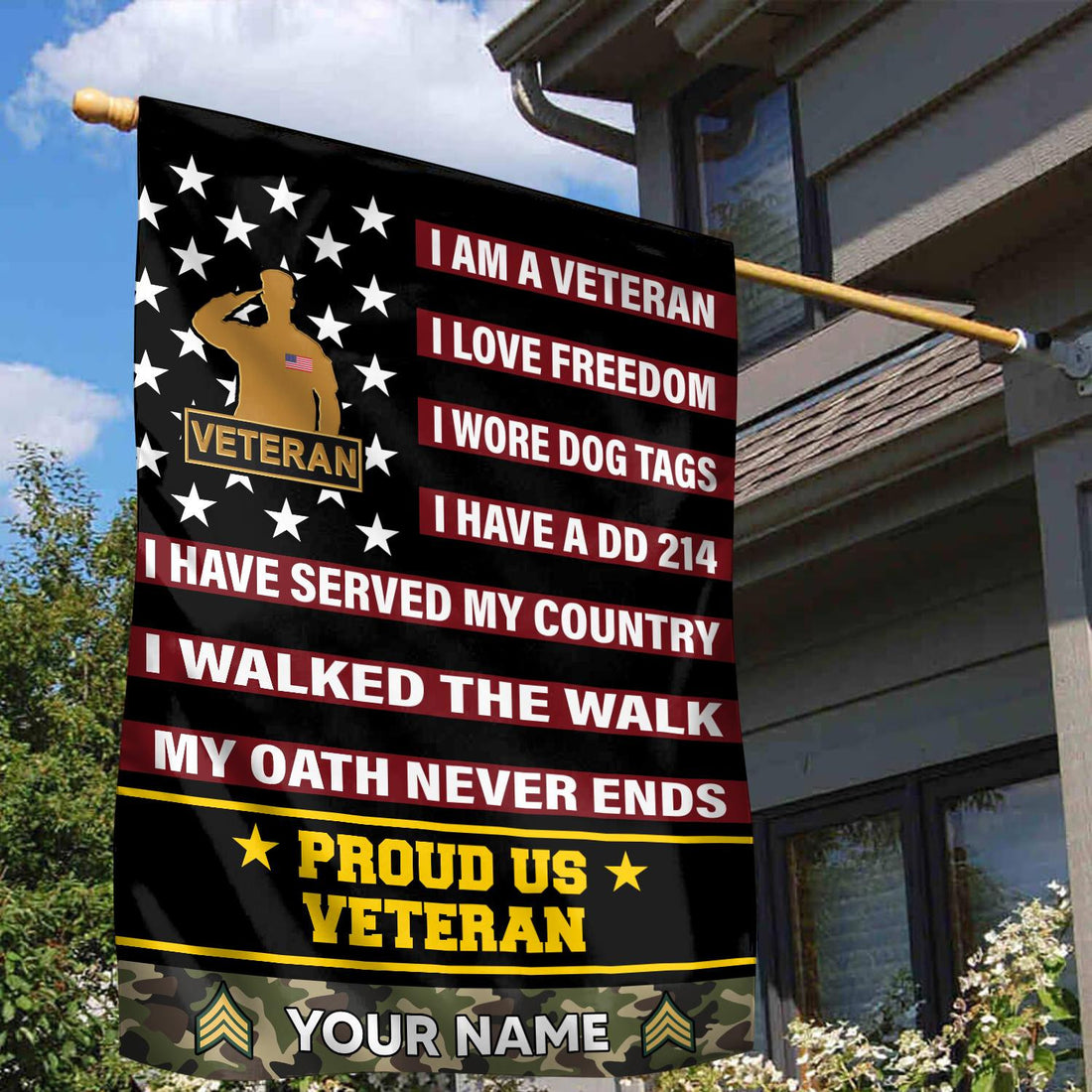 US Veteran Flag VPVC112007, Custom Name, Rank, Gift For US Veteran, American Flag, Patriotic Flag, Garden Flag, House Flag