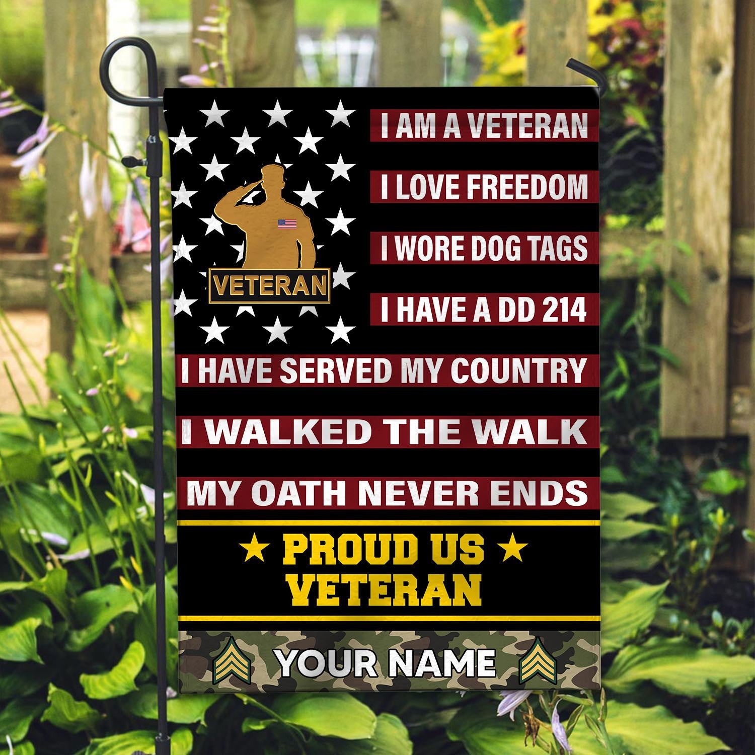 US Veteran Flag VPVC112007, Custom Name, Rank, Gift For US Veteran, American Flag, Patriotic Flag, Garden Flag, House Flag