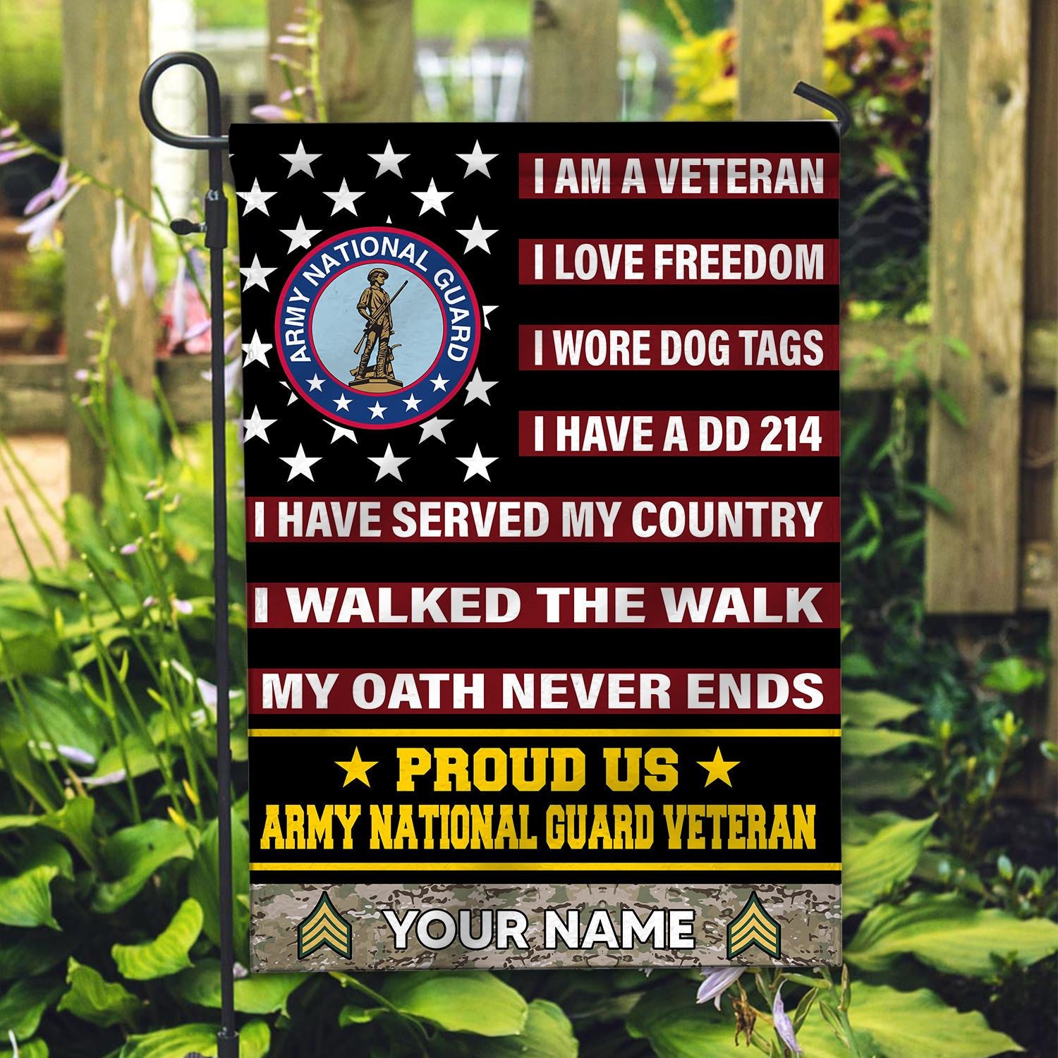 Army National Guard Veteran Flag VPVC112008, Custom Name, Rank, Gift For Army National Guard Veteran, American Flag, Patriotic Flag, Garden Flag, House Flag