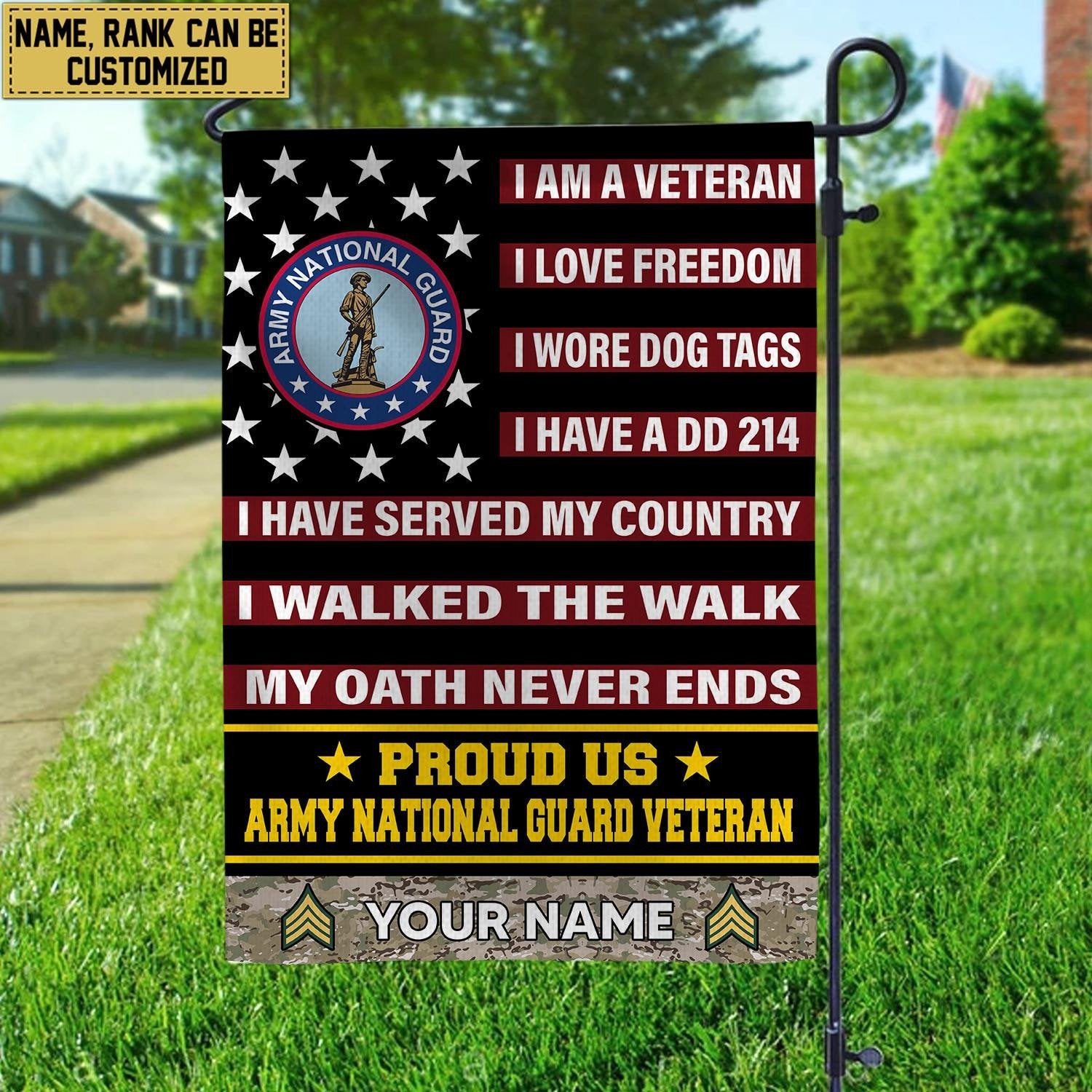 Army National Guard Veteran Flag VPVC112008, Custom Name, Rank, Gift For Army National Guard Veteran, American Flag, Patriotic Flag, Garden Flag, House Flag