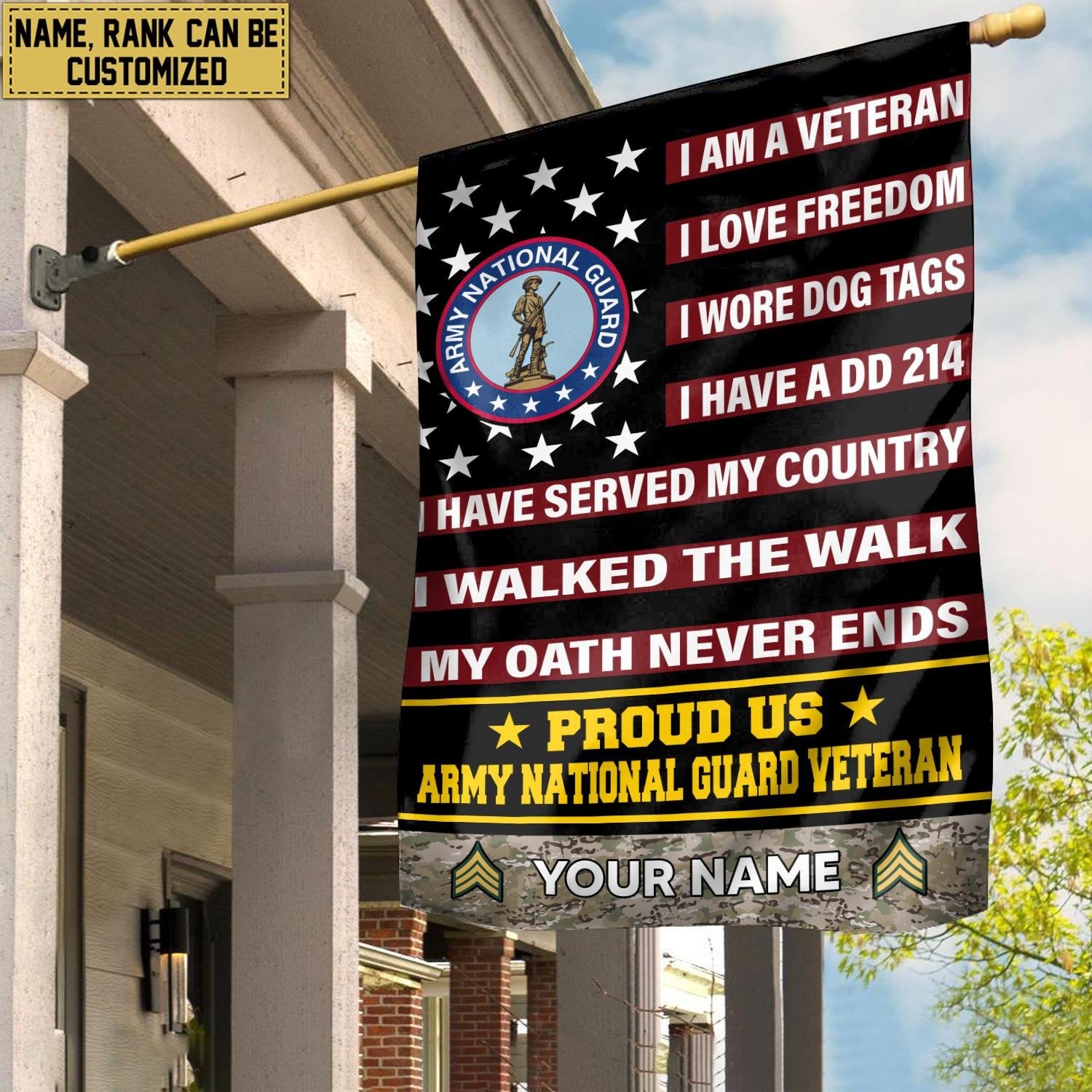 Army National Guard Veteran Flag VPVC112008, Custom Name, Rank, Gift For Army National Guard Veteran, American Flag, Patriotic Flag, Garden Flag, House Flag
