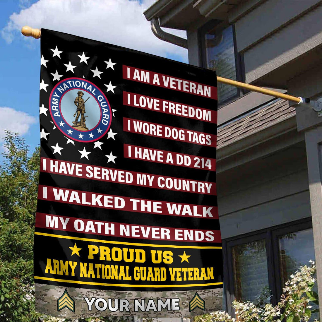 Army National Guard Veteran Flag VPVC112008, Custom Name, Rank, Gift For Army National Guard Veteran, American Flag, Patriotic Flag, Garden Flag, House Flag