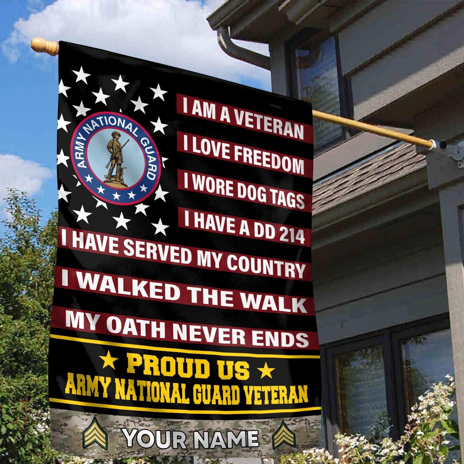 Army National Guard Veteran Flag VPVC112008, Custom Name, Rank, Gift For Army National Guard Veteran, American Flag, Patriotic Flag, Garden Flag, House Flag