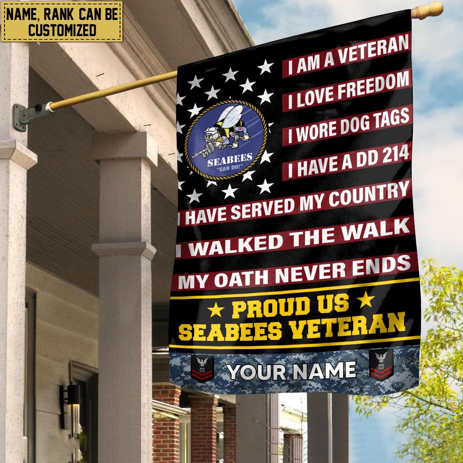 US Seabees Veteran Flag VPVC112009, Custom Name, Rank, Gift For Seabees Veteran, American Flag, Patriotic Flag, Garden Flag, House Flag