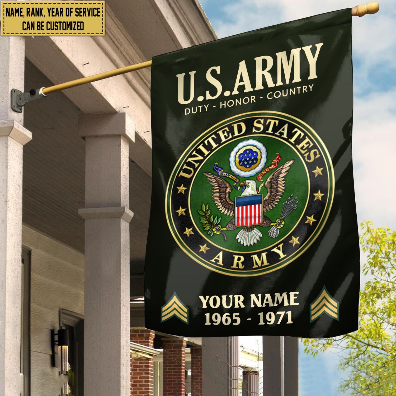 US Army Flag VPVC112201, Custom Name, Rank, Year, Gift For Army Veteran, American Flag, Patriotic Flag, Garden Flag, House Flag