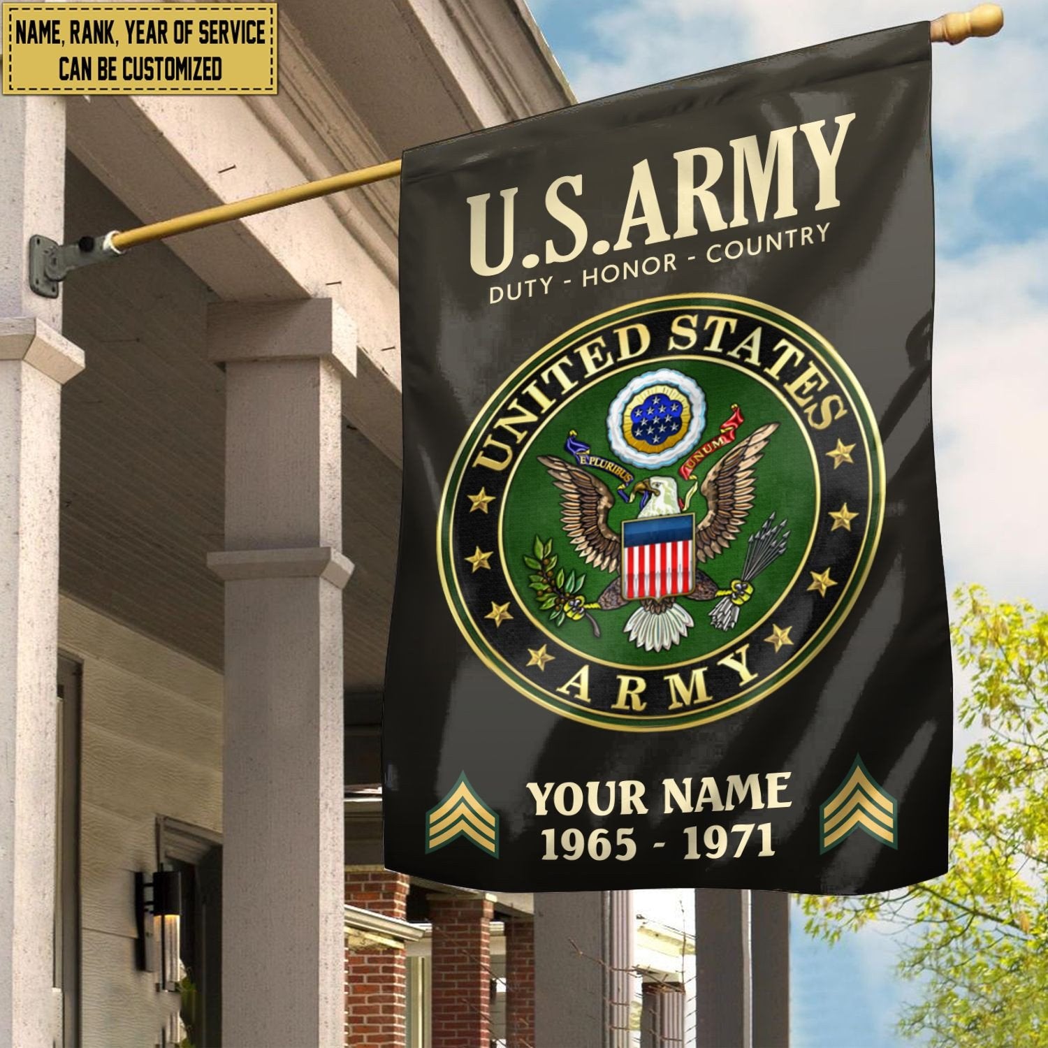 US Army Flag VPVC112210, Custom Name, Rank, Year, Gift For Army Veteran, American Flag, Patriotic Flag, Garden Flag, House Flag
