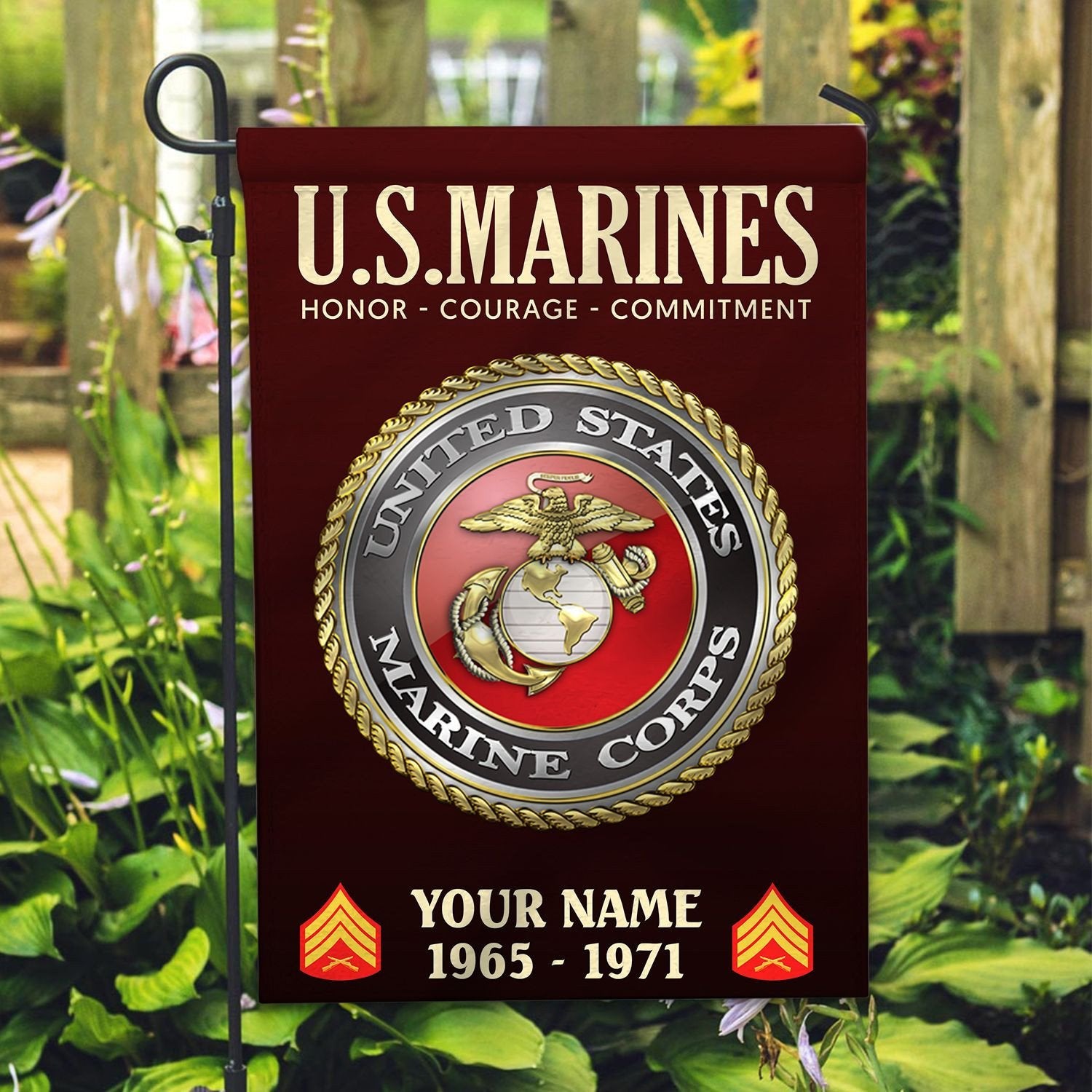 USMC Flag VPVC112203, Custom Name, Rank, Year, Gift For Marine Veteran, American Flag, Patriotic Flag, Garden Flag, House Flag