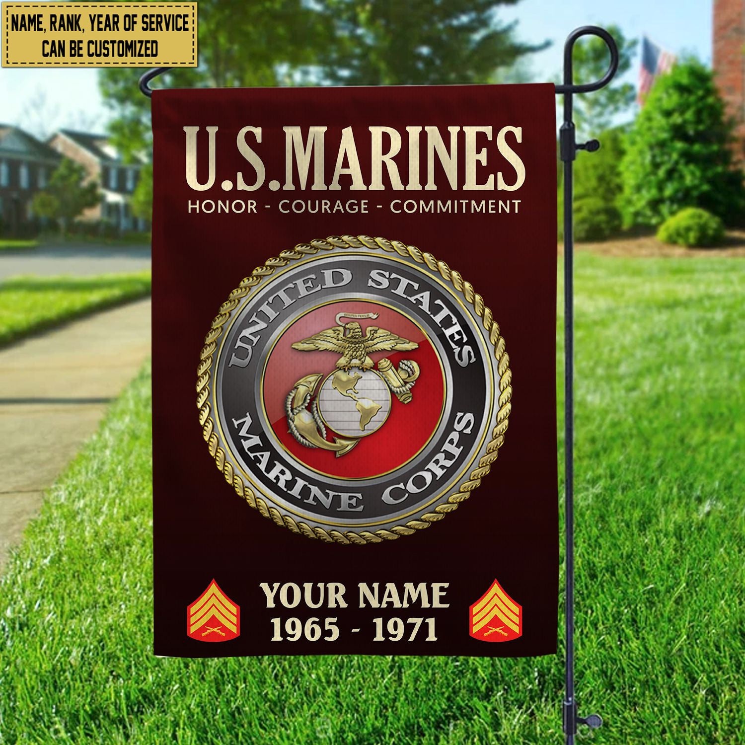 USMC Flag VPVC112203, Custom Name, Rank, Year, Gift For Marine Veteran, American Flag, Patriotic Flag, Garden Flag, House Flag