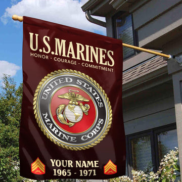 USMC Flag VPVC112203, Custom Name, Rank, Year, Gift For Marine Veteran, American Flag, Patriotic Flag, Garden Flag, House Flag