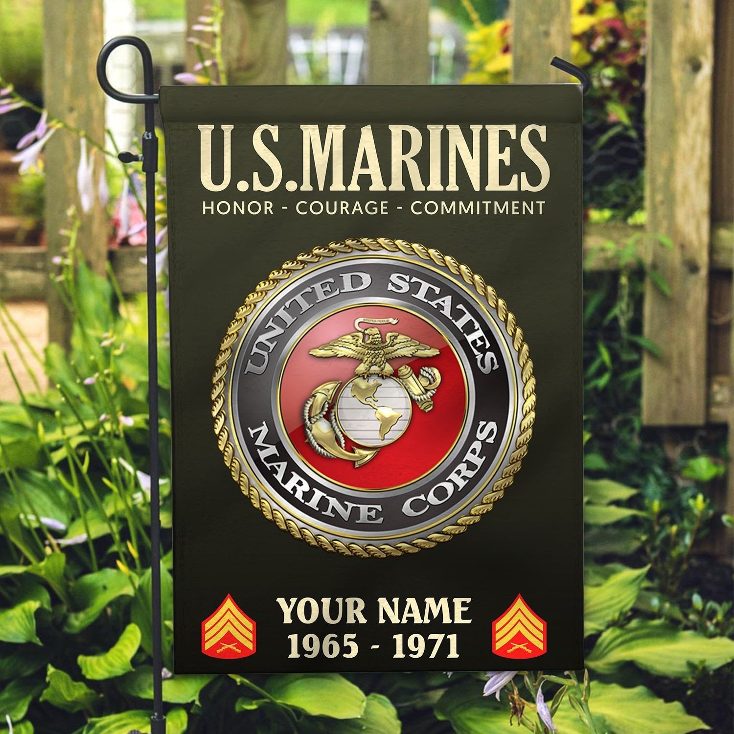 USMC Flag VPVC112211, Custom Name, Rank, Year, Gift For Marine Veteran, American Flag, Patriotic Flag, Garden Flag, House Flag