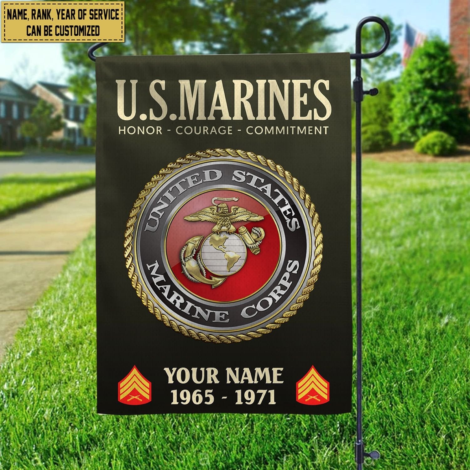 USMC Flag VPVC112211, Custom Name, Rank, Year, Gift For Marine Veteran, American Flag, Patriotic Flag, Garden Flag, House Flag
