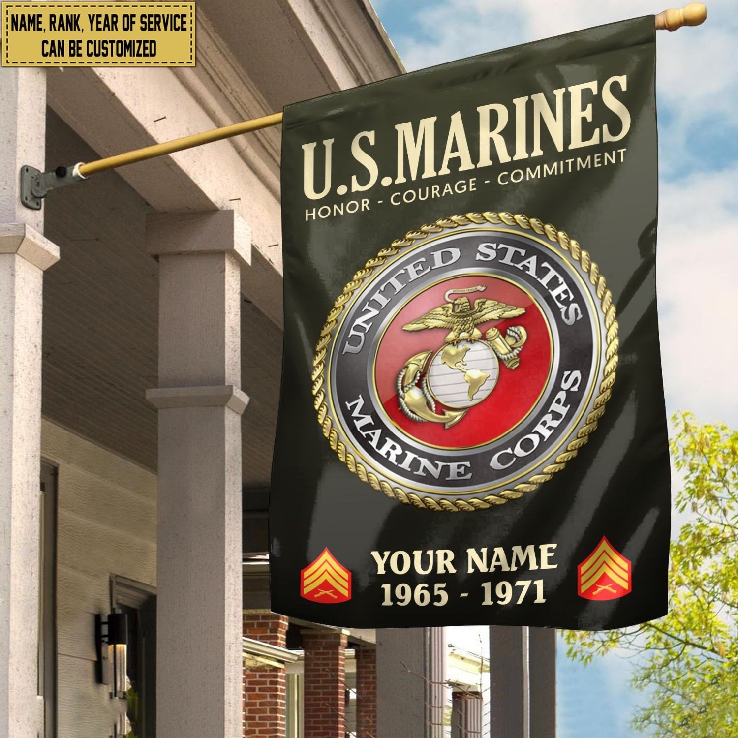USMC Flag VPVC112211, Custom Name, Rank, Year, Gift For Marine Veteran, American Flag, Patriotic Flag, Garden Flag, House Flag