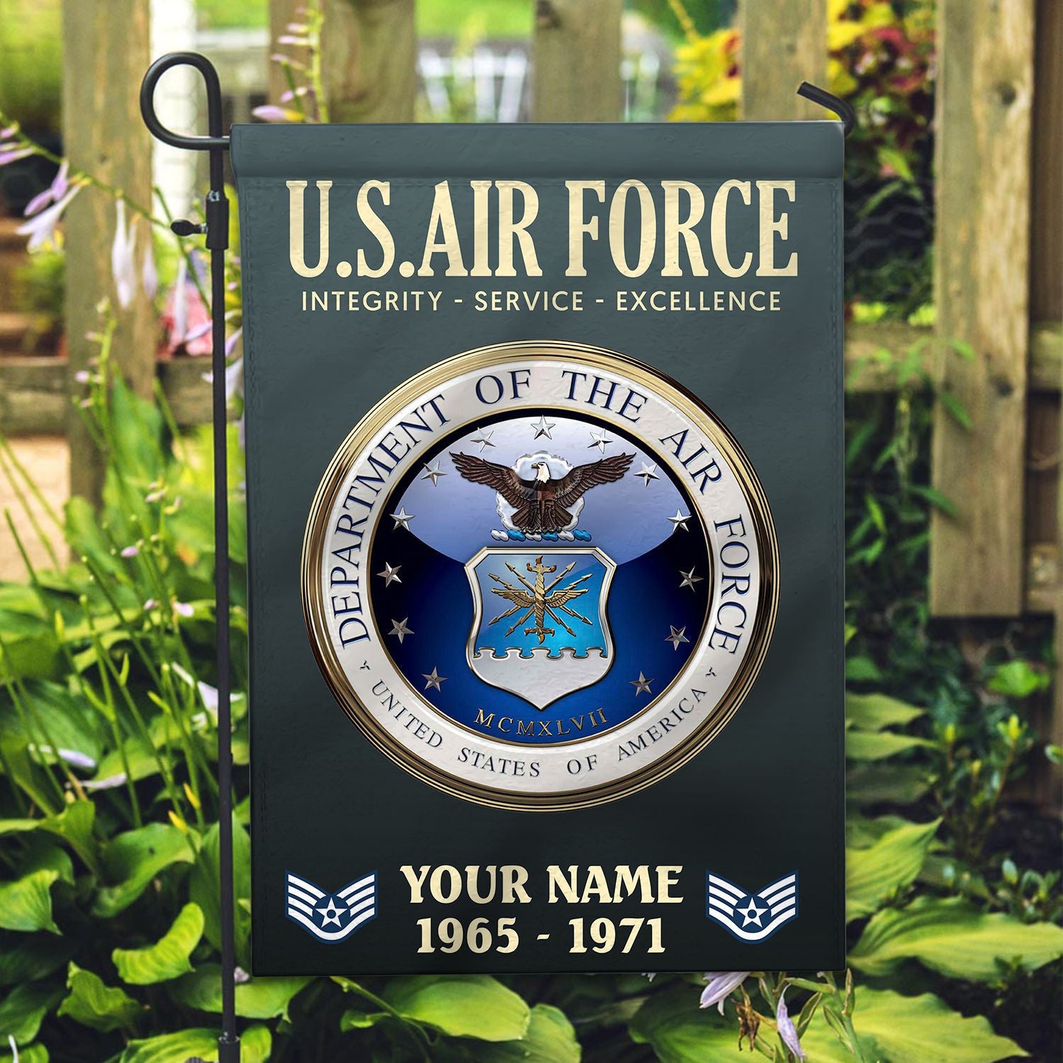 USAF Flag VPVC112204, Custom Name, Rank, Year, Gift For Air Force Veteran, American Flag, Patriotic Flag, Garden Flag, House Flag