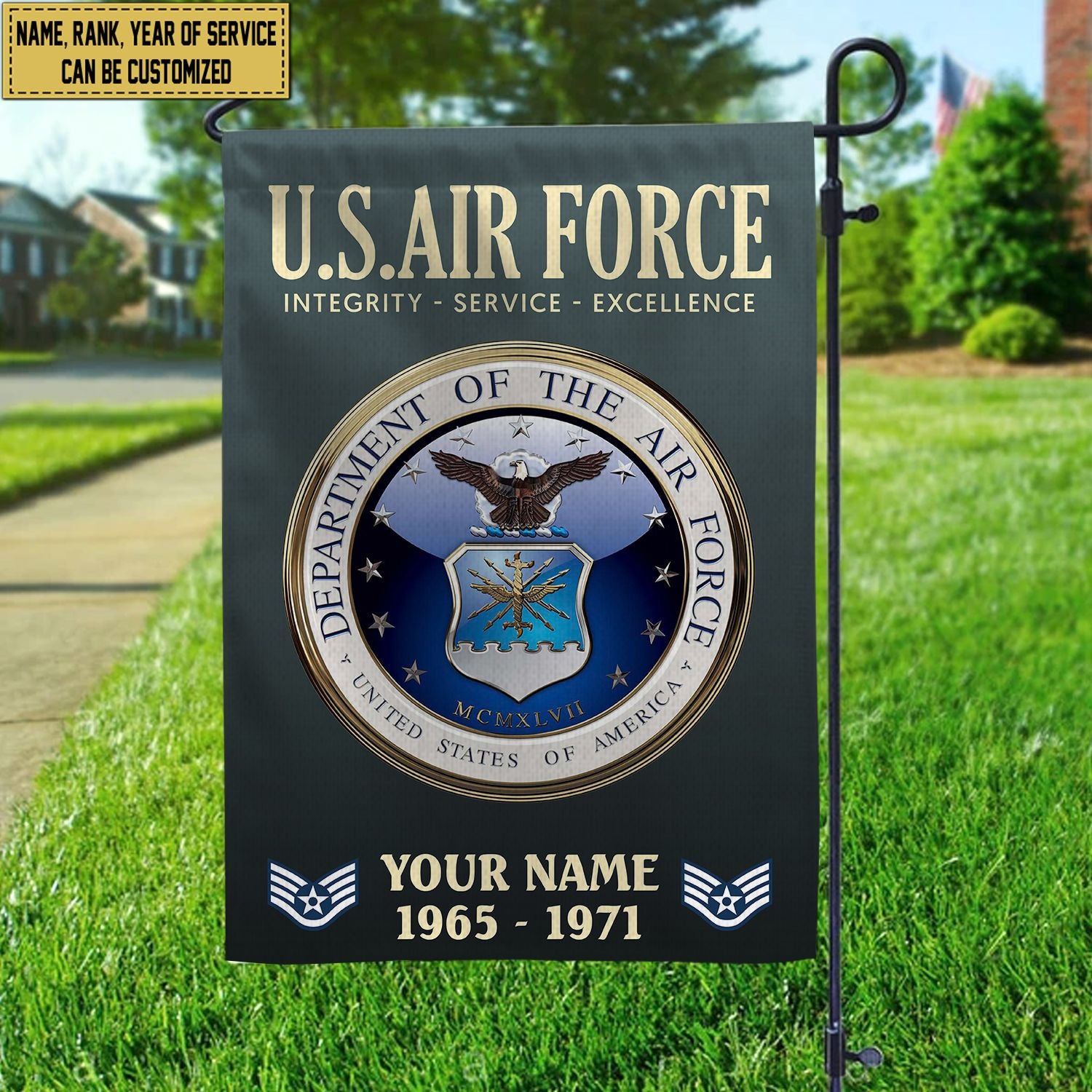 USAF Flag VPVC112204, Custom Name, Rank, Year, Gift For Air Force Veteran, American Flag, Patriotic Flag, Garden Flag, House Flag