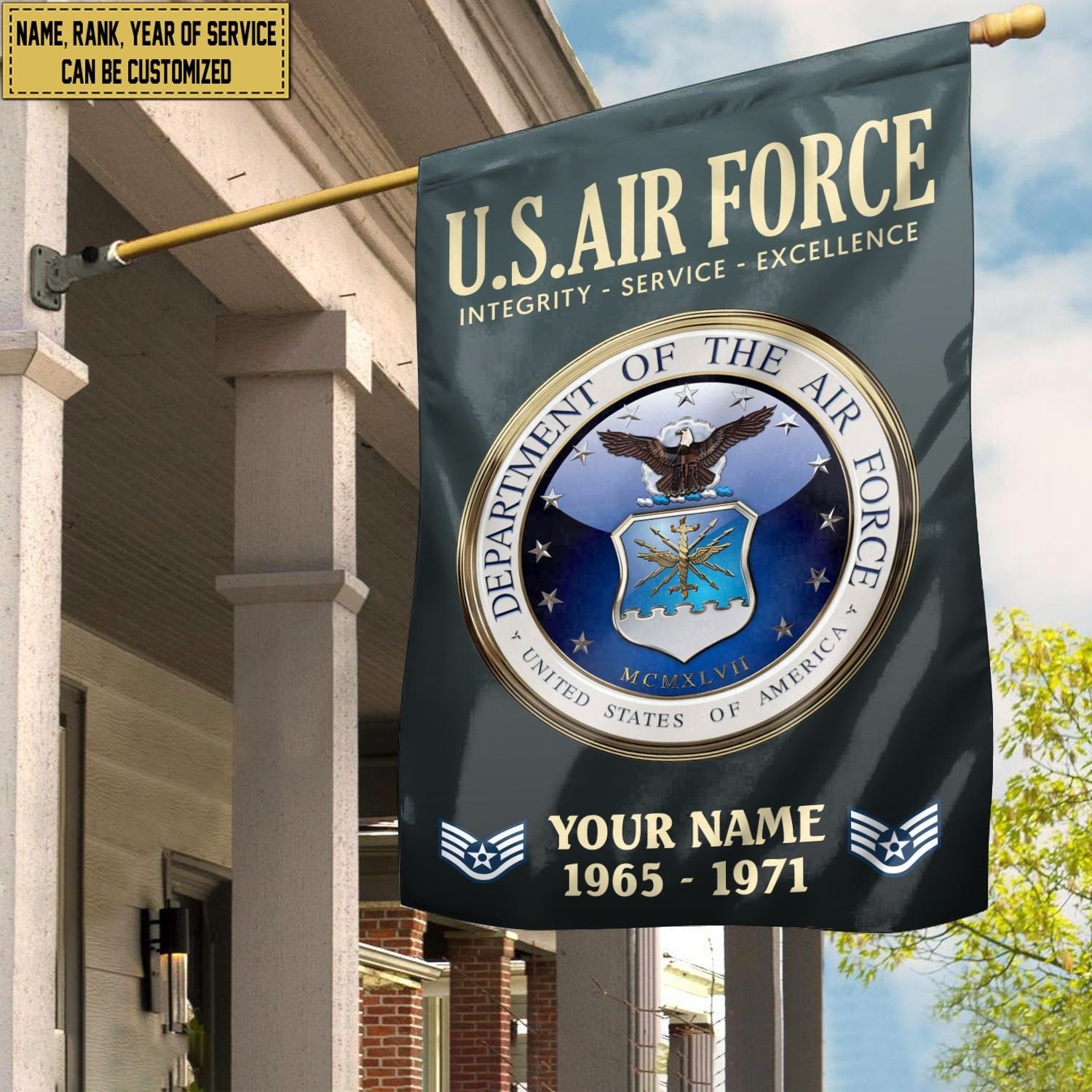 USAF Flag VPVC112204, Custom Name, Rank, Year, Gift For Air Force Veteran, American Flag, Patriotic Flag, Garden Flag, House Flag