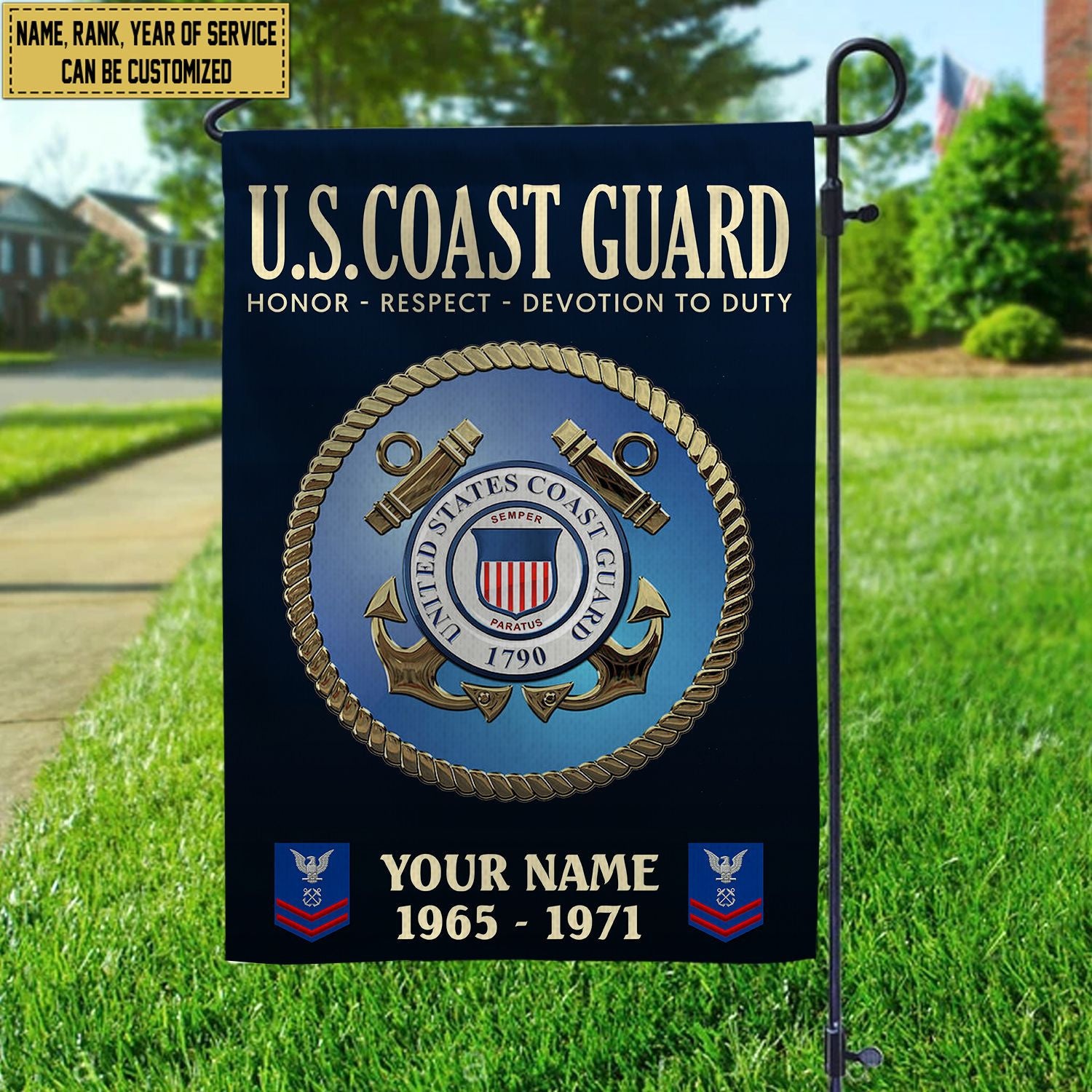 USCG Flag VPVC112205, Custom Name, Rank, Year, Gift For Coast Guard Veteran, American Flag, Patriotic Flag, Garden Flag, House Flag
