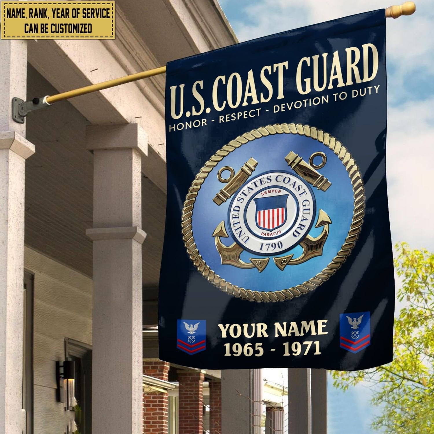 USCG Flag VPVC112205, Custom Name, Rank, Year, Gift For Coast Guard Veteran, American Flag, Patriotic Flag, Garden Flag, House Flag