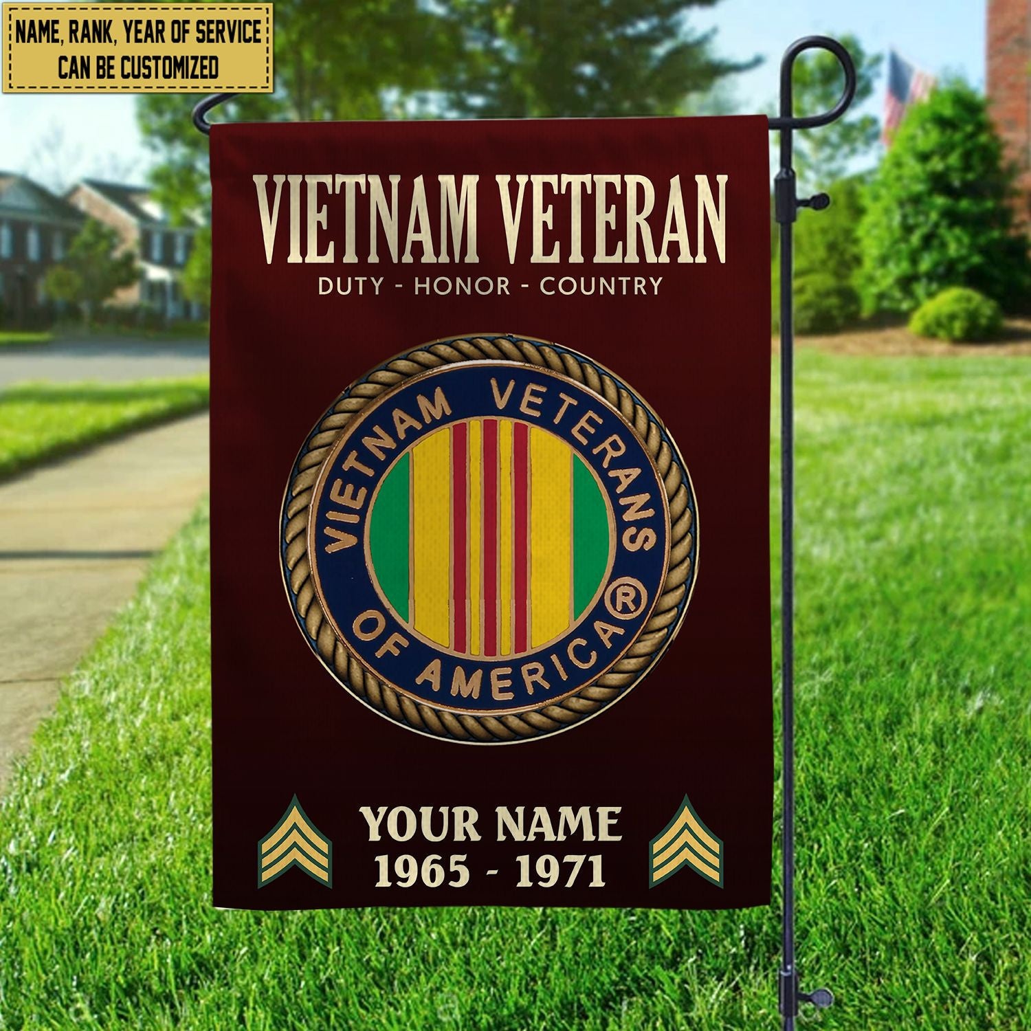 Vietnam Veteran Flag VPVC112206, Custom Name, Rank, Year, Gift For Vietnam Veteran, American Flag, Patriotic Flag, Garden Flag, House Flag