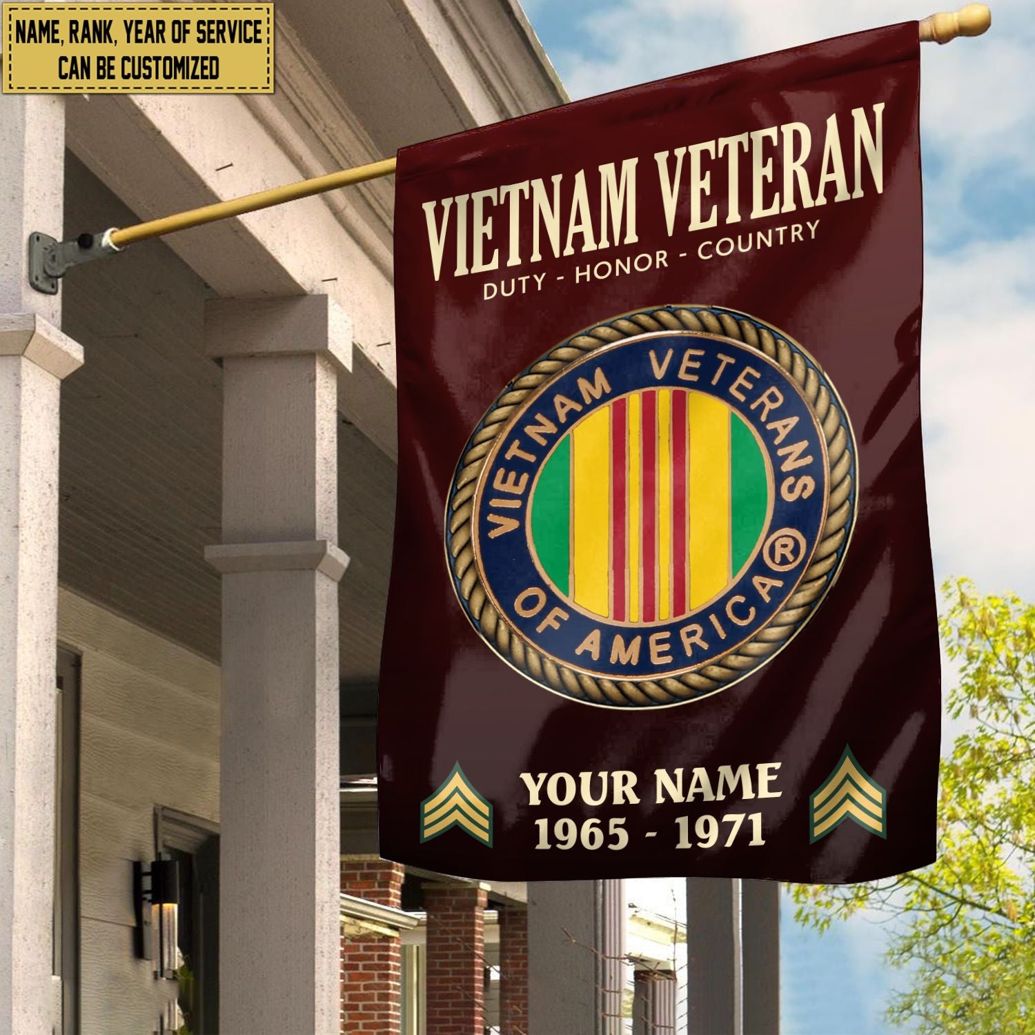 Vietnam Veteran Flag VPVC112206, Custom Name, Rank, Year, Gift For Vietnam Veteran, American Flag, Patriotic Flag, Garden Flag, House Flag