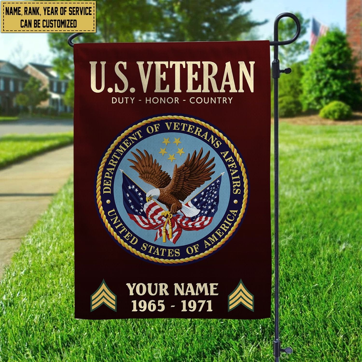US Veteran Flag VPVC112207, Custom Name, Rank, Year, Gift For US Veteran, American Flag, Patriotic Flag, Garden Flag, House Flag
