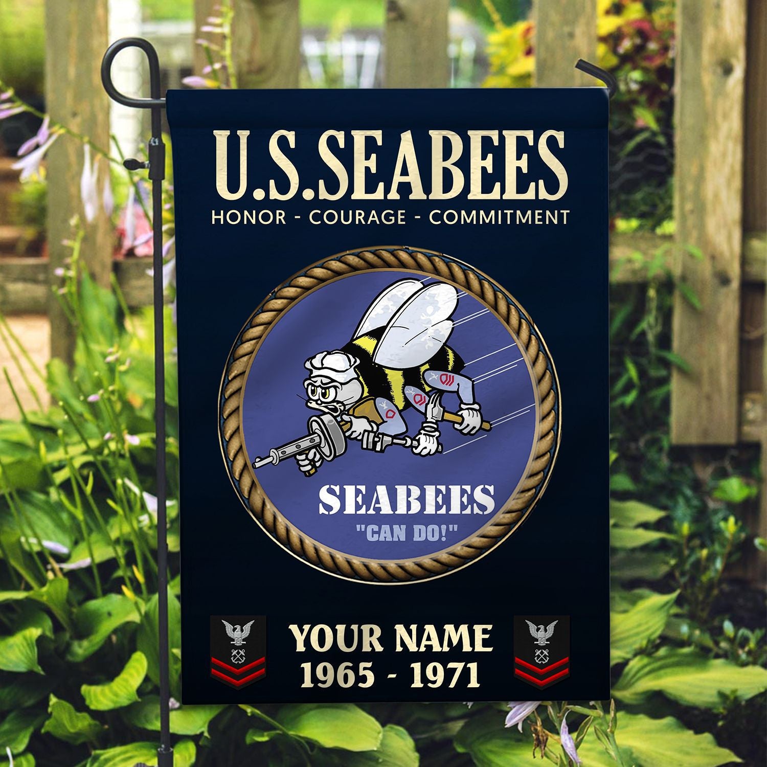 US Seabees Veteran Flag VPVC112209, Custom Name, Rank, Year, Gift For Seabees Veteran, American Flag, Patriotic Flag, Garden Flag, House Flag