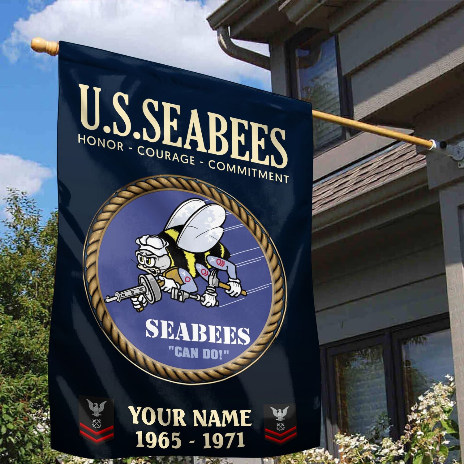 US Seabees Veteran Flag VPVC112209, Custom Name, Rank, Year, Gift For Seabees Veteran, American Flag, Patriotic Flag, Garden Flag, House Flag