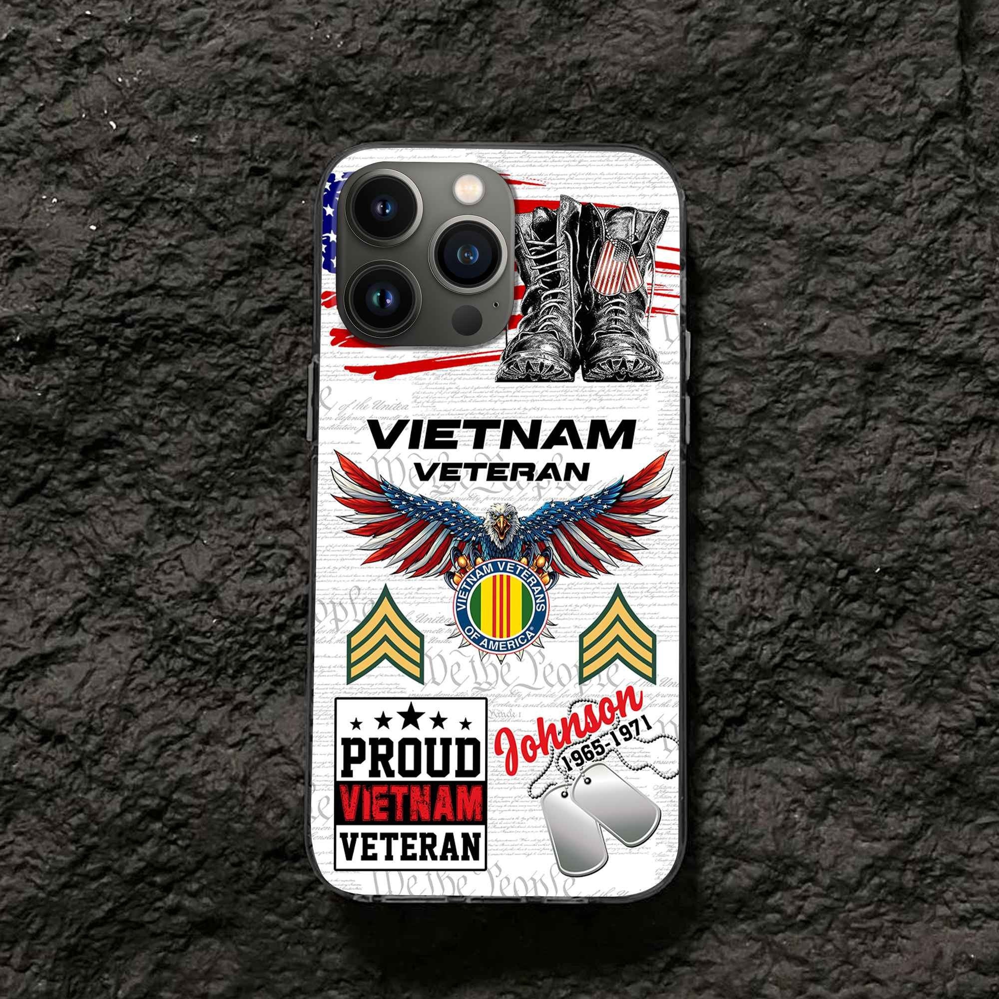 Unique Custom Name, Rank, Year, Vietnam Veteran Phone Case VPVC507306, Gifts For Vietnam Veteran, Best Gifts On Father's Day, Independence Day, Veterans Day.