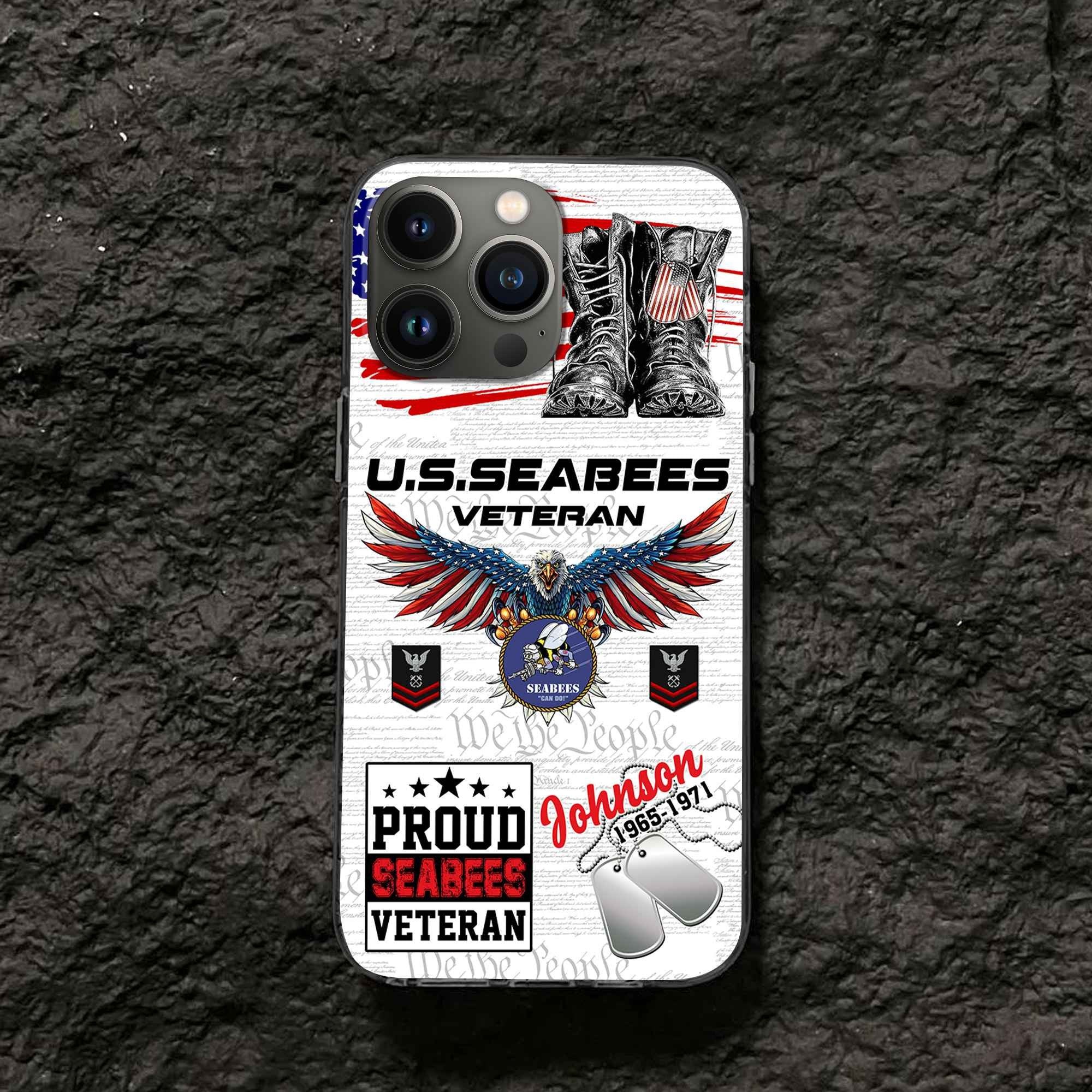 Unique Custom Name, Rank, Year, US Seabees Phone Case VPVC507309, Gifts For Seabees Veteran, Best Gifts On Father's Day, Independence Day, Veterans Day.