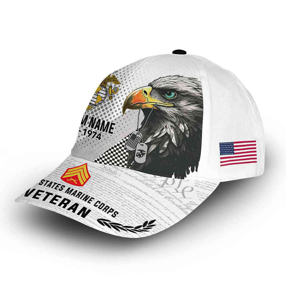 Premium USMC Cap VPVC014503, Custom Name, Rank, Year, Gifts For Marine Veteran, Best Gifts On Father's Day, Armed Forces Day, Independence Day, Veterans Day.