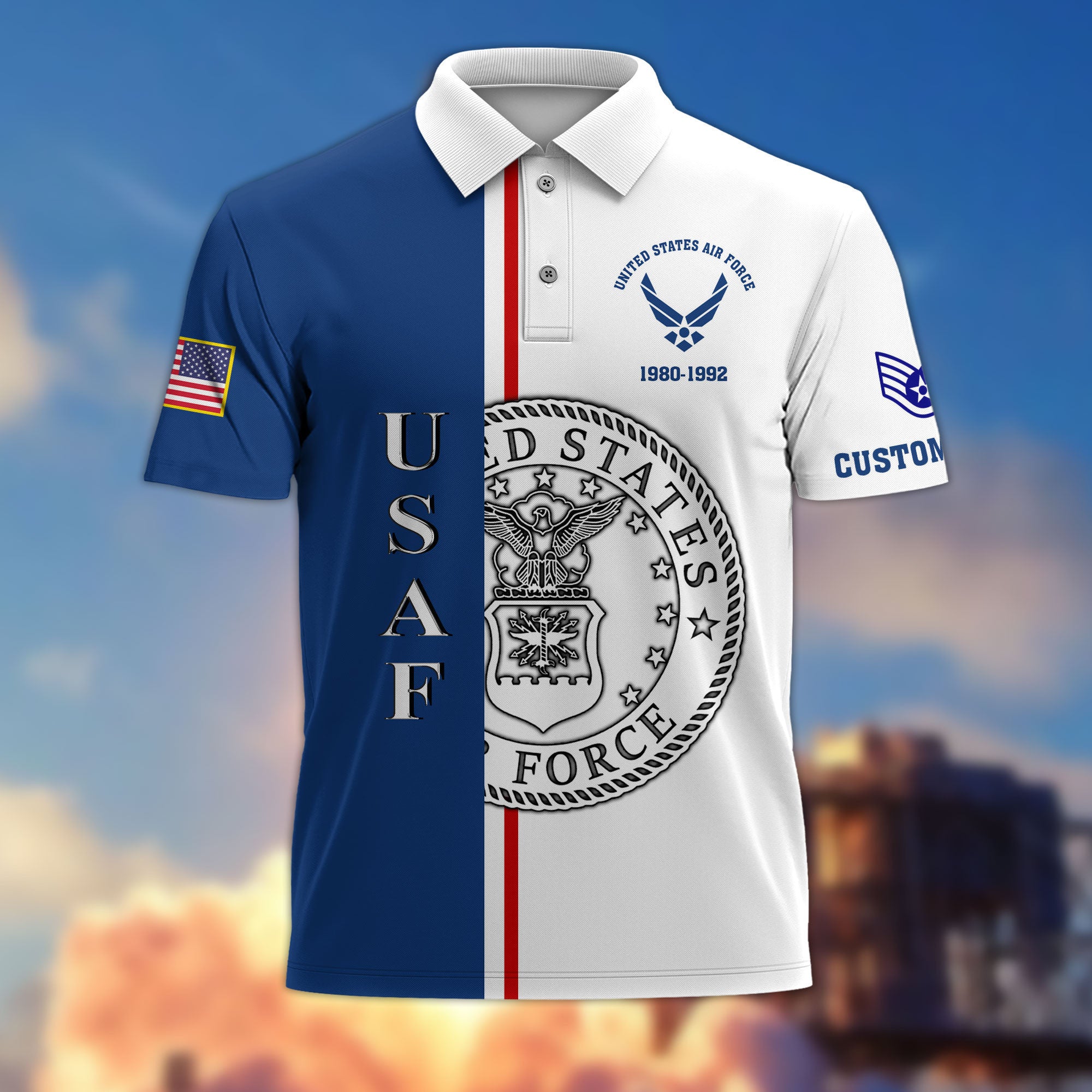 Unique Custom Name, Rank, Year USAF Polo Shirt VPVC214704, Gifts For Air Force Veteran, Best Gifts On Father's Day, Independence Day, Veterans Day.