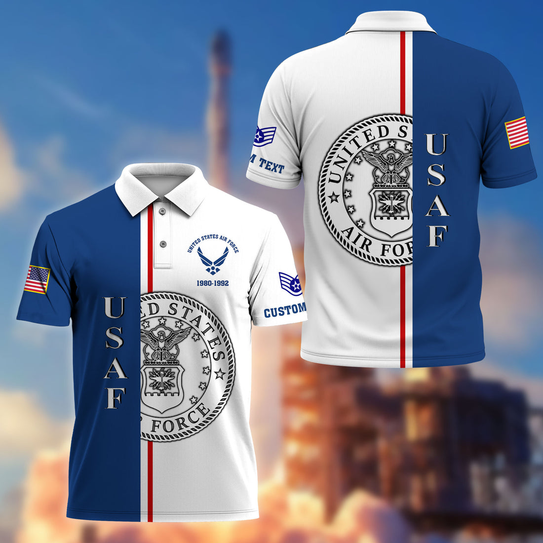 Unique Custom Name, Rank, Year USAF Polo Shirt VPVC214704, Gifts For Air Force Veteran, Best Gifts On Father's Day, Independence Day, Veterans Day.