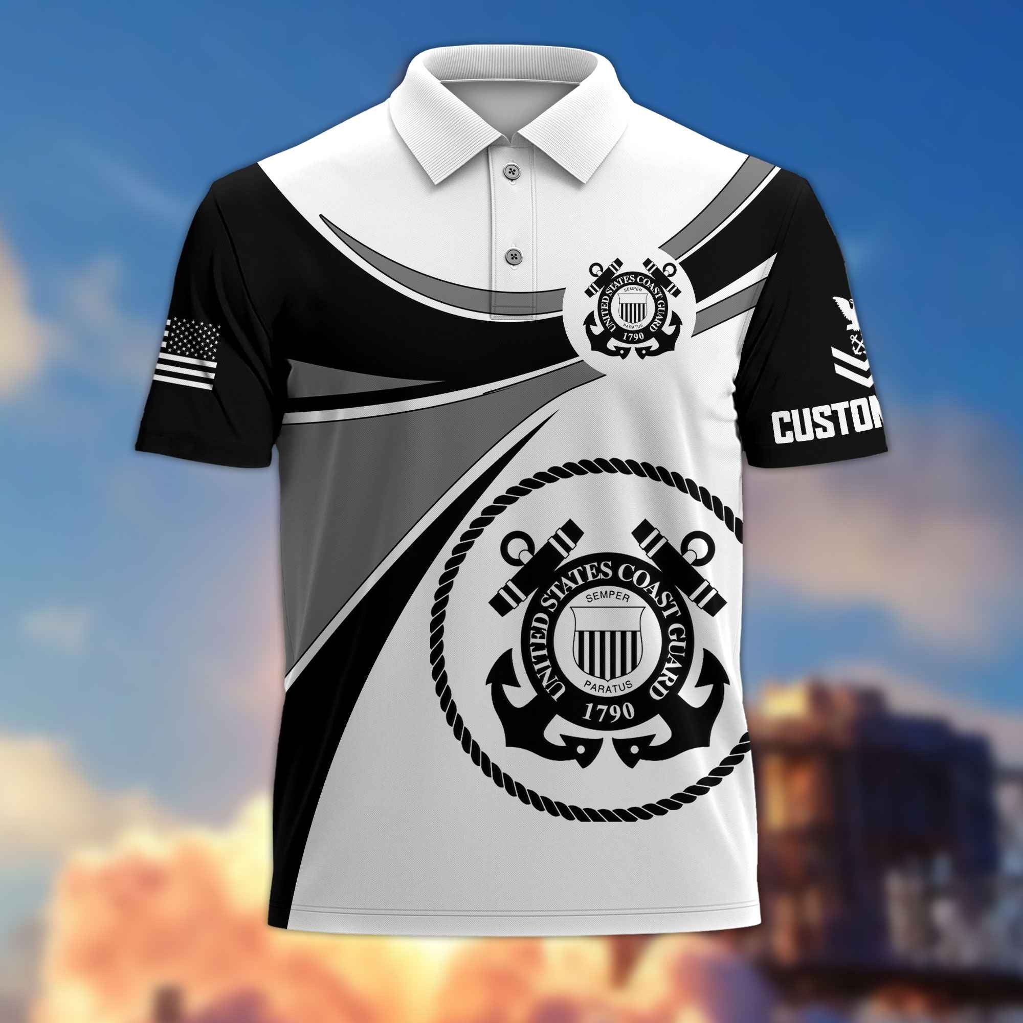 Unique Custom Name, Rank, USCG Polo Shirt VPVC216005, Gifts For Coast Guard Veteran, Best Gifts On Father's Day, Independence Day, Veterans Day.