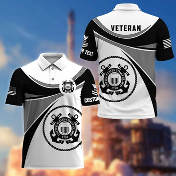 Unique Custom Name, Rank, USCG Polo Shirt VPVC216005, Gifts For Coast Guard Veteran, Best Gifts On Father's Day, Independence Day, Veterans Day.
