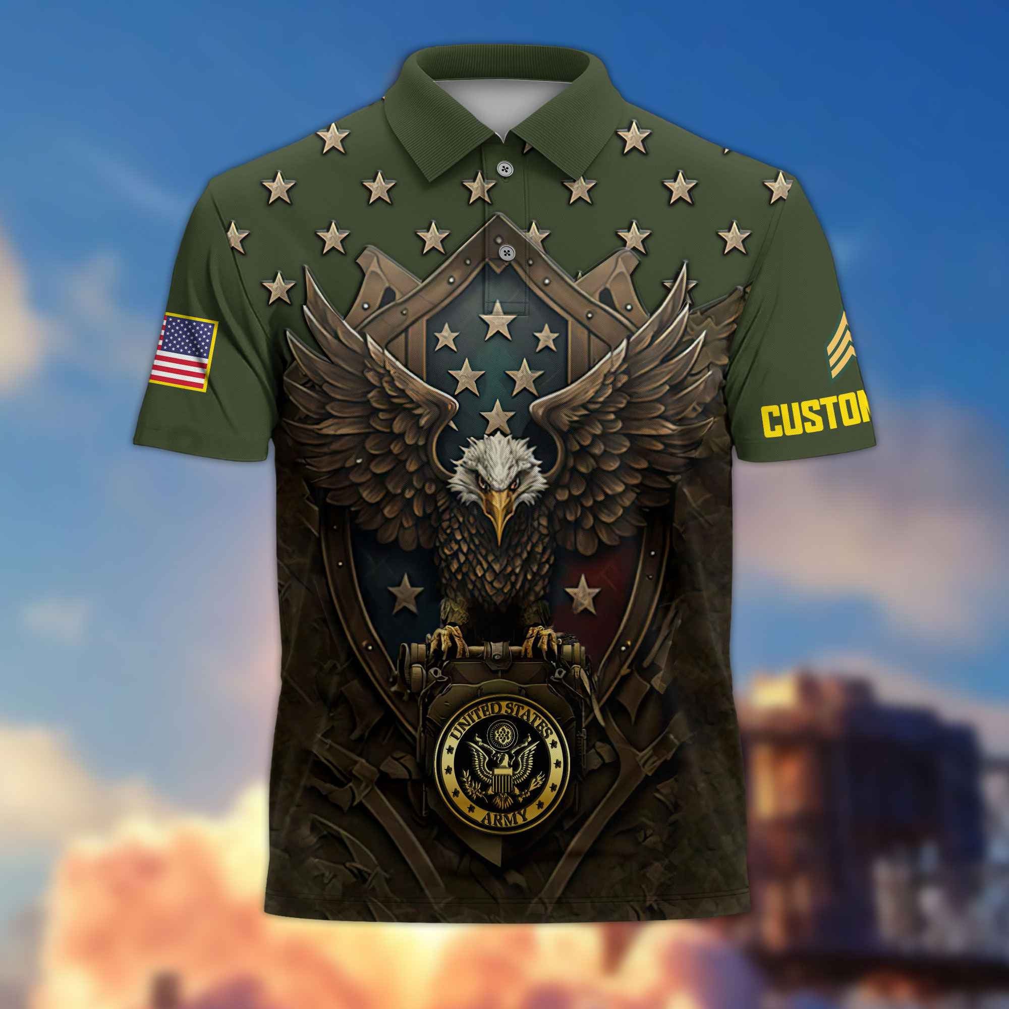 US Army Custom Polo Shirt VPVC216101, Gifts For Army Veteran, Best Gifts On Father's Day, Armed Forces Day, Independence Day, Veterans Day.