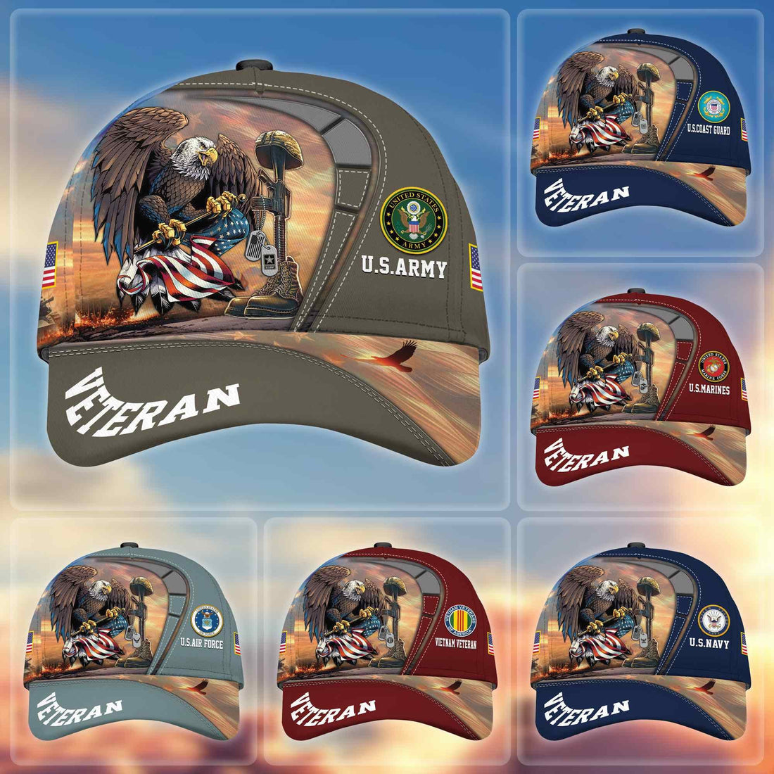 Premium US Veterans Baseball Hats BPVC100402, Gifts For US Veterans On Father's Day, Armed Forces Day, Independence Day, Veterans Day.